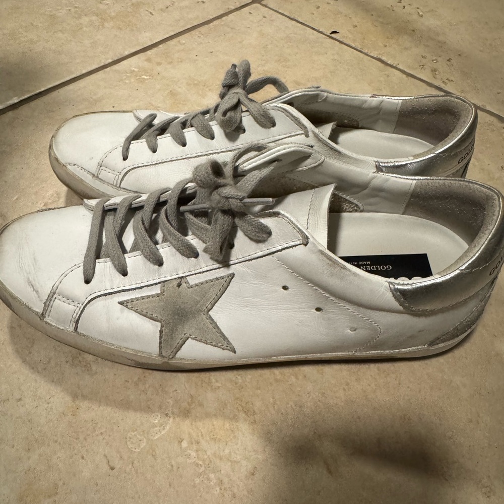 Golden Goose White and Silver Star Sneakers